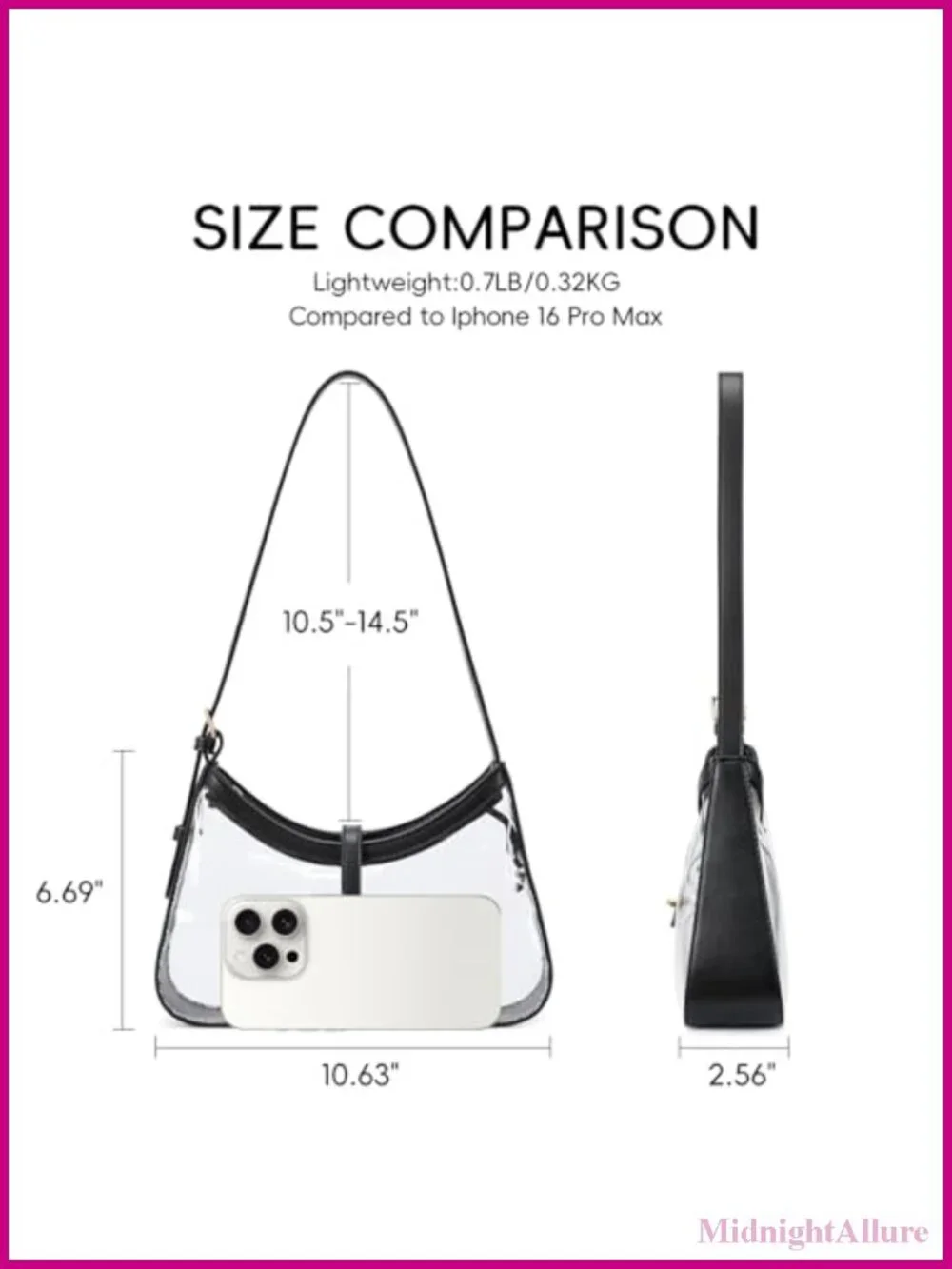 Clear Crescent Shoulder Bag PVC PU Vegan Leather Stadium Purse